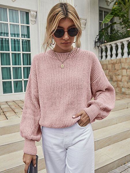 

solid rib-knit drop shoulder sweater w3em#, White;black