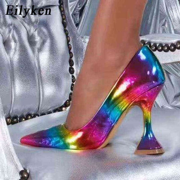 Kleidschuhe Eilyken 2022 Neue Frühling Herbst Regenbogen Farbe Frauen Pumps Cup Heeled Spitz High Heels Jäten Spike Heel 220507