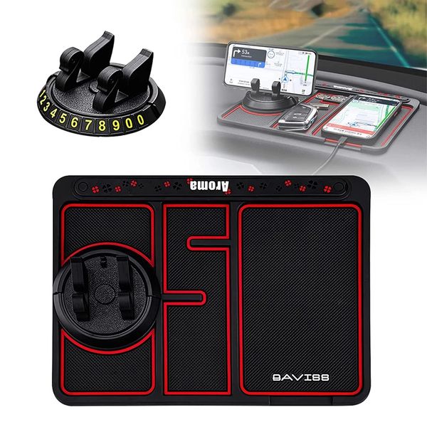 4 In 1 Multi-Purpose Phone Car Holder Non-Slip Pad Universal 360° Rotating Phone Bracket Dashboard Mount Stand Organizer Tray