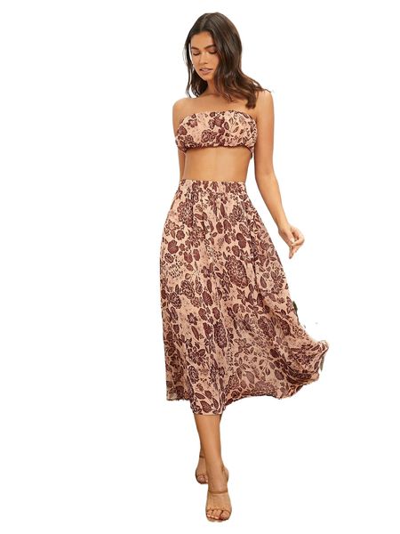 

tropical print tube crop & skirt set w1n3#, White