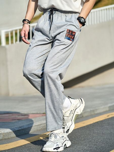 

men letter graphic drawstring waist sweatpants u2xl#, Black