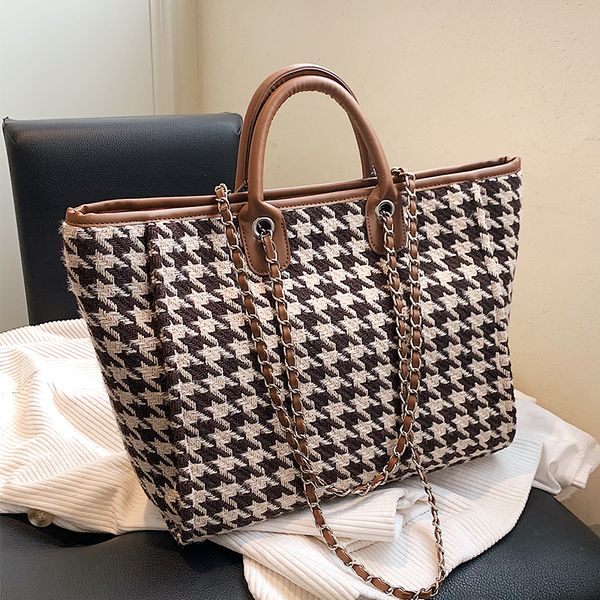

vintage large-capacity shouler bags women big handbag purses luxury design houndstooth casual totes for work high quality