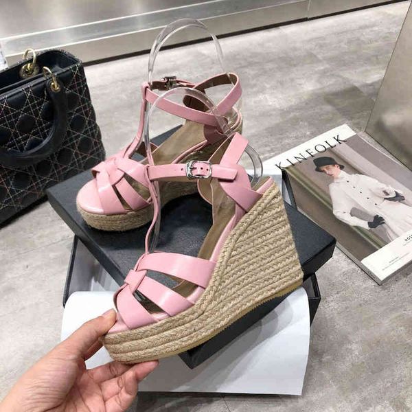 

sandals slope heel sandals summer shuitai fairy style thick soled high-heeled muffin with roman elevated women's shoes, Black