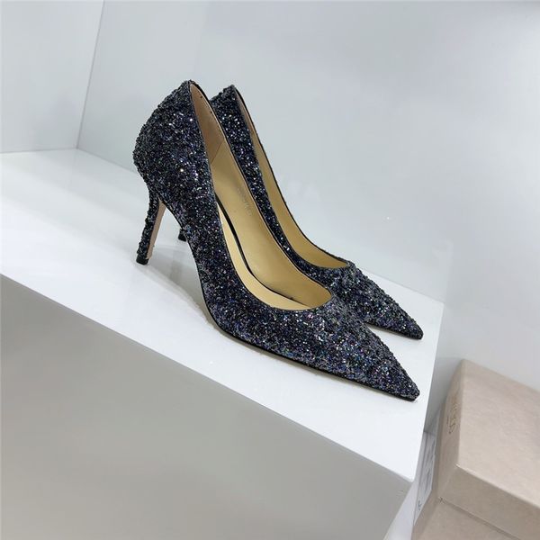 

designers women dress shoes pointed toe high heels stiletto glitter pearls sandals leather lined heel height 8cm size 35-40, Black