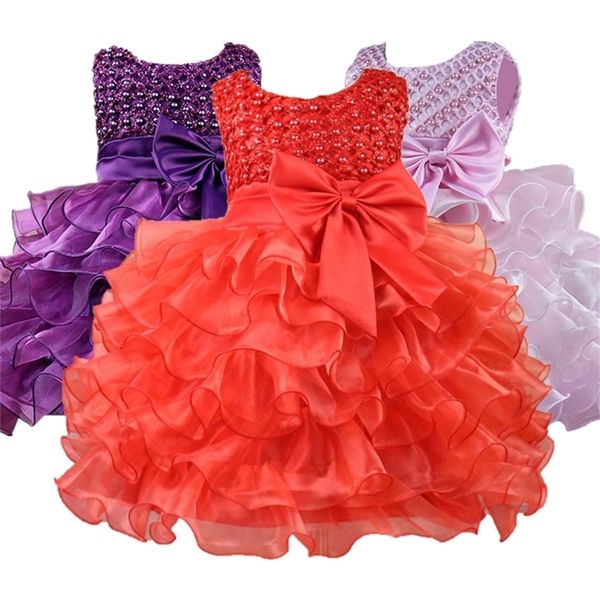 

baby girl clothes baby dress red bow girl sleeveless dress birthday party children's clothing 3-24 months lj201221, Red;yellow