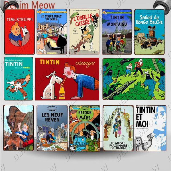 

2022 vintage tintin cartoon movie character metals painting tin sign poster retro the adventures of child bedroom metal plate chil298w