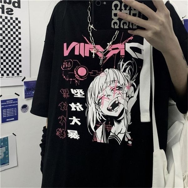 

nicemix vintage anime cartoon t shirt women clothes gothic tshirt streetwear print loose korean summer black t-shirt 210311, White