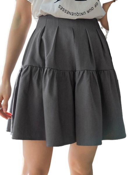 

dazy zipper side pleated ruffle hem skirt w10z#, Black