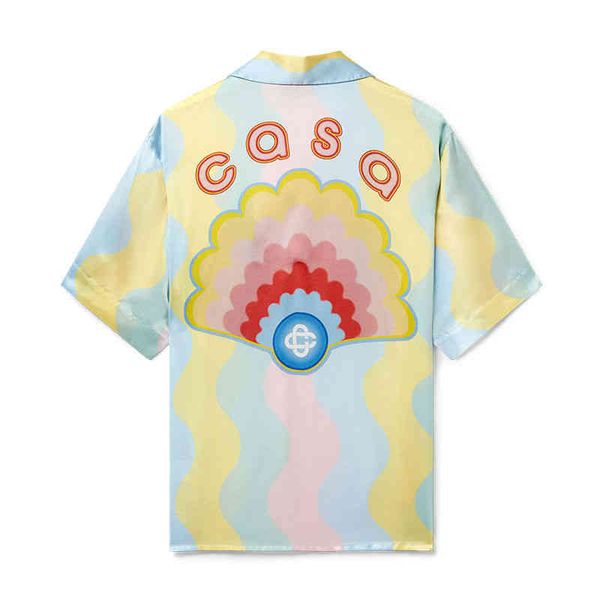 

selling casablanca 22ss cream shell rainbow dream silk couple hawaiian short sleeve shirt, White;black