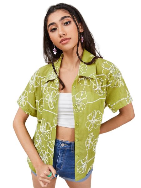 

allover floral print button through blouse y7wd#, White