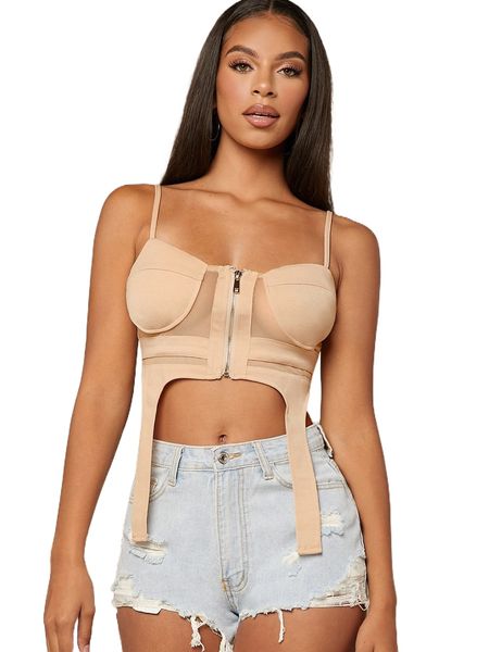 

asymmetrical hem zipper front cami h9od#, White