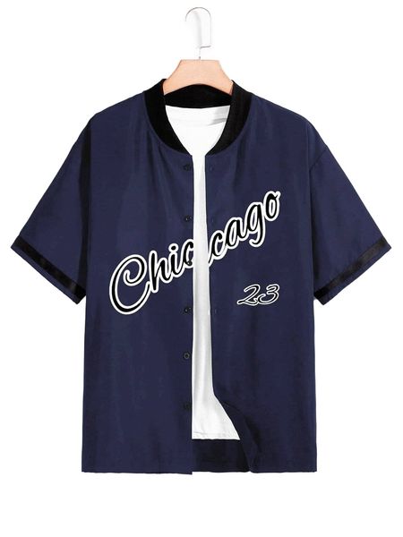 

men 1pc letter graphic baseball collar shirt j7yz#, White;black