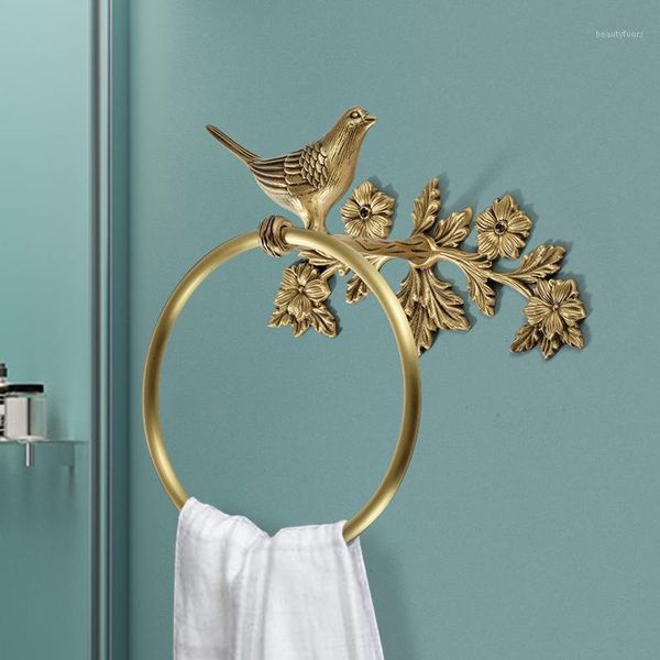 Toalhas prateleiras de toalhas de estilo europeu Brass ramo de pássaro banheiro bar higiênico bar de metal de luxo parede pendurada pendente decoração em casa