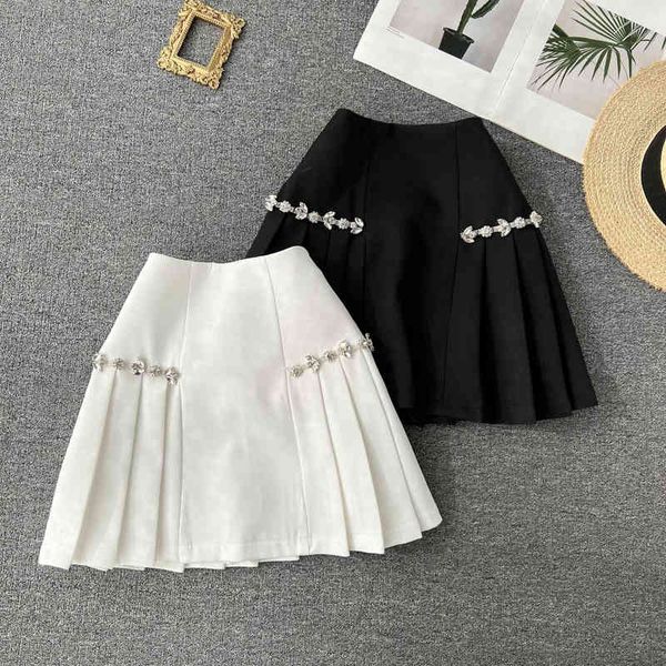 

two piece dress white a-line skirt women's 2022 summer college style high waist bag hip small man versatile short 2crp