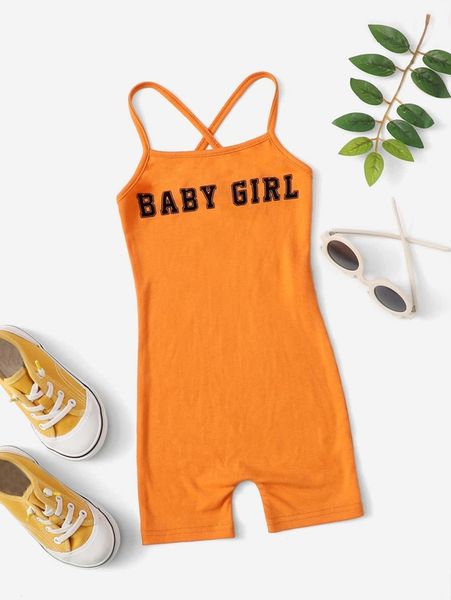 

toddler girls crisscross back letter graphic cami romper she, Blue