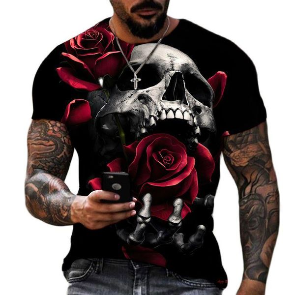 T-shirt da uomo Skull Stampa 3D Estate da uomo O-Collo allentato Manica corta Scheletro Top Street Hip-Hop T-shirt Uomo Abbigliamento T-shirt oversizeUomini