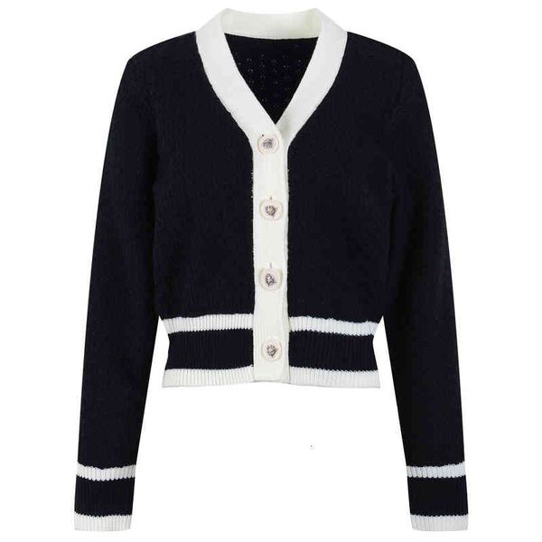

women's knits tees texture color contrast sweater cardigan women's clothing autumn winter long sleeve short style fashion temperam, White