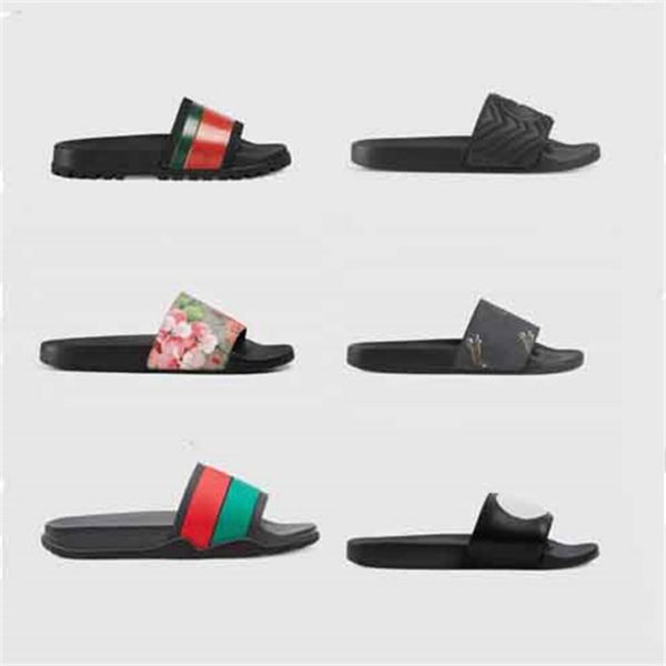 

designer 10a rubber slide sandal floral brocade men slipper gear bottoms flip flops women striped beach causal slippers with box size 35-46, Black