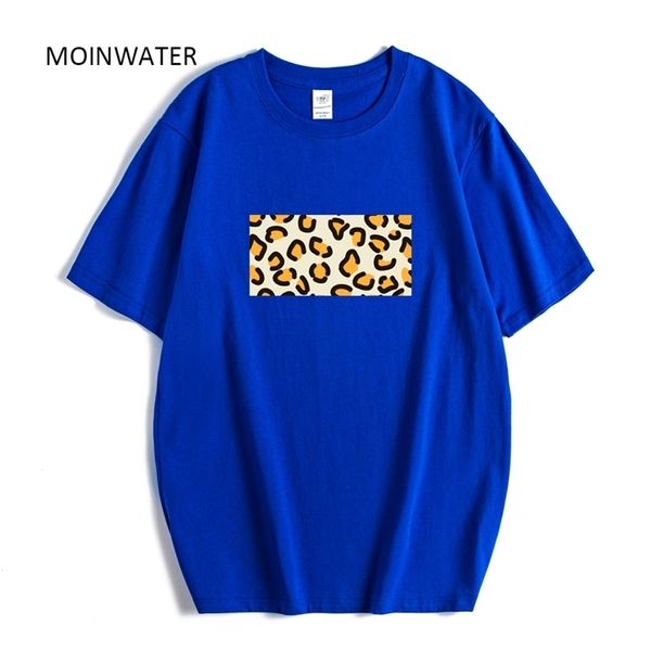 

moinwater female leopard print t-shirts women cotton tees for summer lady fashion light blue oversized mt20095 220509, White