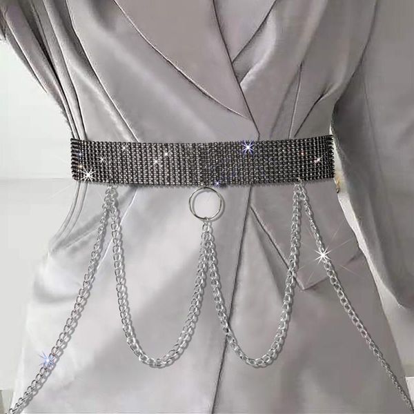 Cintos da moda Moda Rhinestone Metal Chain Belt Shiny Crystal Tassel Wolyband Body for Women Acessórios de vestuário Ciéis