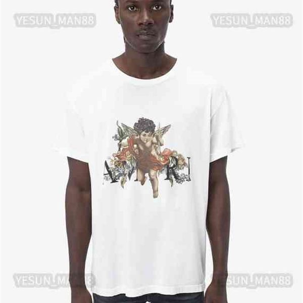 

designer european american fashion brand mens and womens color angel wings printed round neck pullover t shirt summer high street tees, White;black