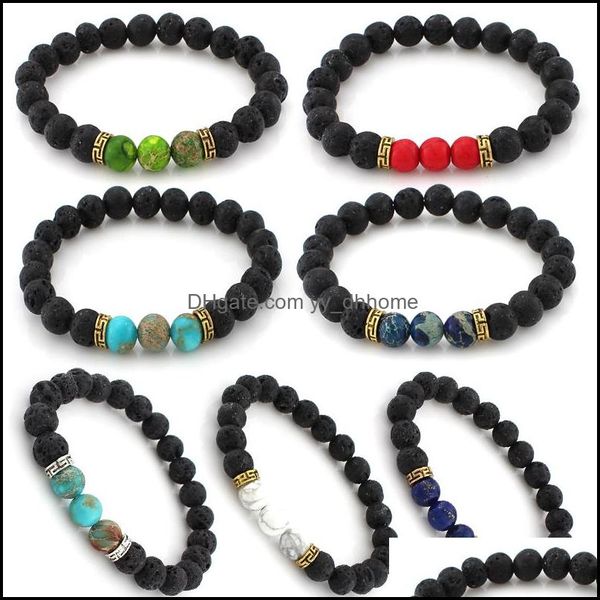 Braccialetti con ciondoli Gioielli Pietra naturale Roccia lavica Oli essenziali Diffusore Perline Yoga Bracciale elasticizzato Corde a mano B Dh2Jc