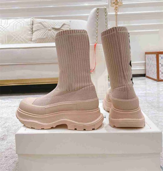 

2022 famous brand breathable knitted boots designer women's classic luxury non-slip platform shoes men's sock half booties soft co, Black