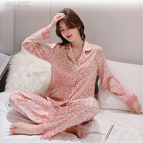 Set da notte Pigiama di seta da ragazza Pigiama lungo sexy da donna Completo da donna Abbigliamento da notte Abbigliamento da donna Abbigliamento da casa Moda Pijama L220803