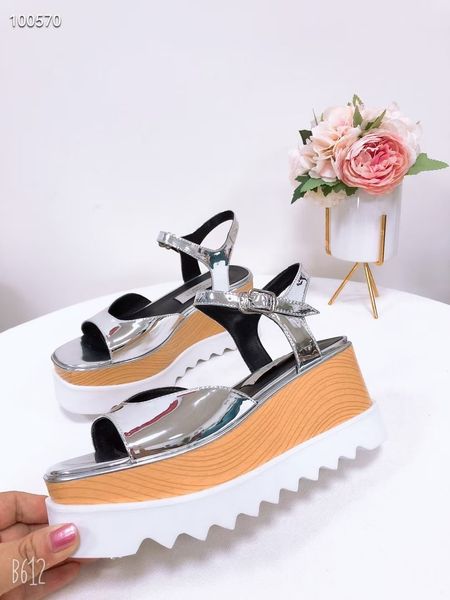 

stella mccartney wedge shoes 7cm heels genuine leather casual sandals high heels platform, Black