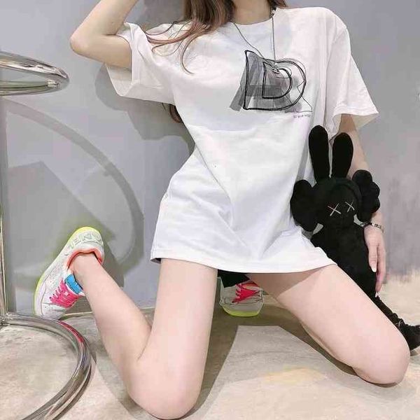 

2022 summer letter short sleeve men's women's casual t-shirt loose cotton, White
