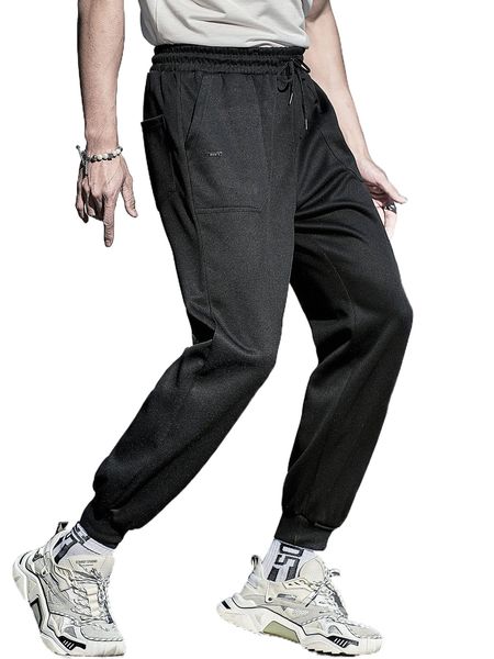 

men slant pocket drawstring waist sweatpants r52z#, Black