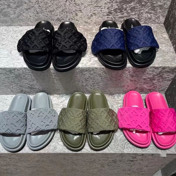 

slippers women slippers men black scuff flat sandals pool pillow mules sunset padded front strap fashionable easy-to-wear style slides fuchs