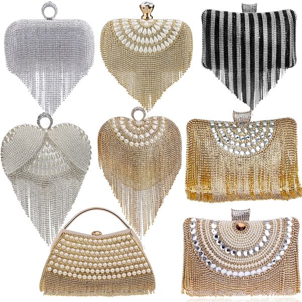 

gloig fashion women tassel evening bags diamonds beaded clutch wedding purse shoulder party laides case 220527