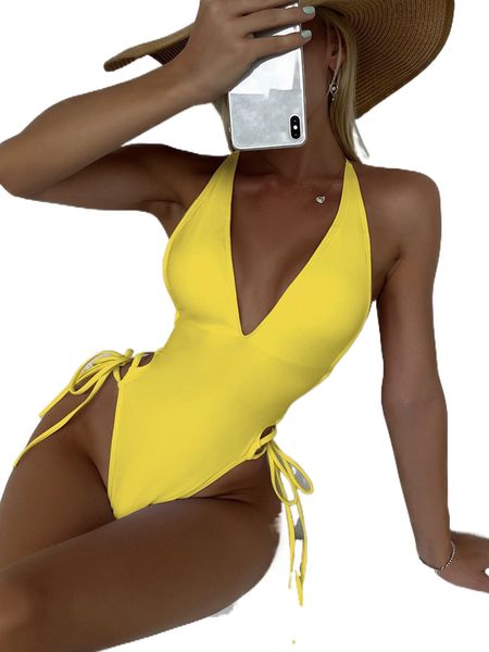 

tie side one piece swimsuit o2ra#, White;black