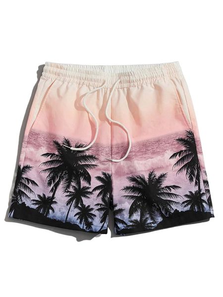 

men coconut tree print drawstring waist shorts f13n#, White;black