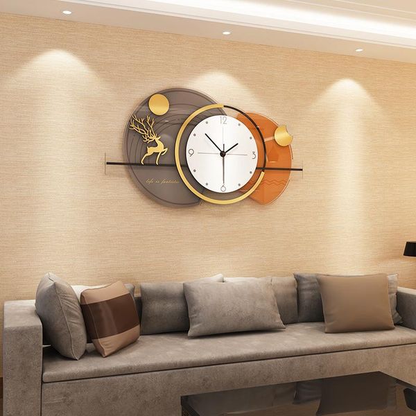 Orologi da parete 3d Grande Orologio Murale Luce Moderna Lusso Acrilico Muto Soggiorno Sfondo Ristorante Decorativo RoundWall