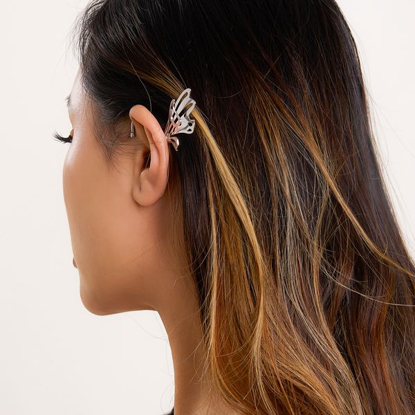 Moda Butterfly Clip Ear grão de ouvido para mulheres clipe de orelha de cor de prata simples e gótica sem piercinge jóias de jóias de fones de ouvido