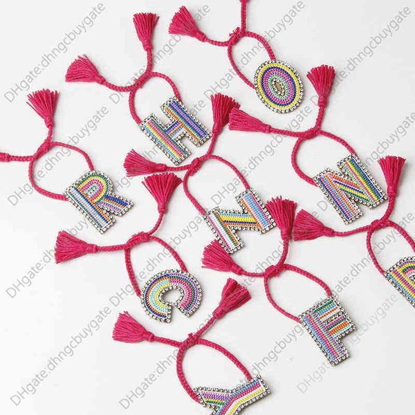 

women's embroidery woven bracelet adjustable crystal letter multi-layer, Silver
