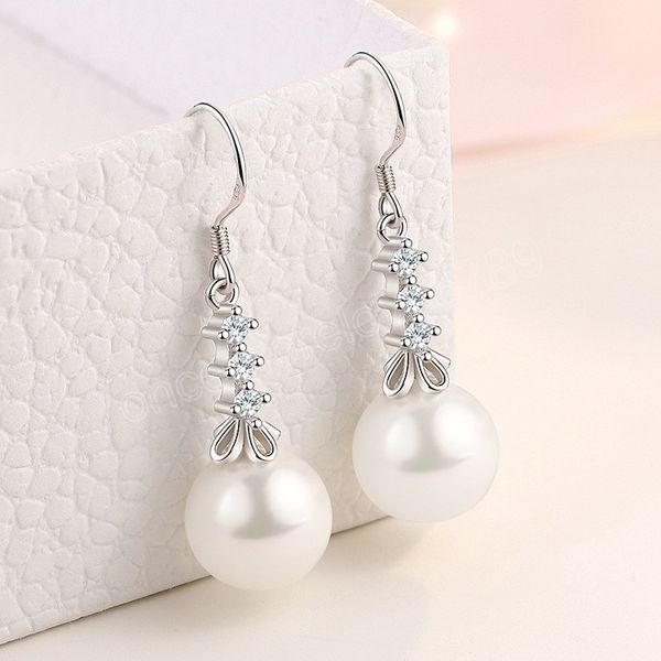

korean 925 silver luxury crystal pearl dangle earrings for women fashion jewelry party wedding engagement birthday gift