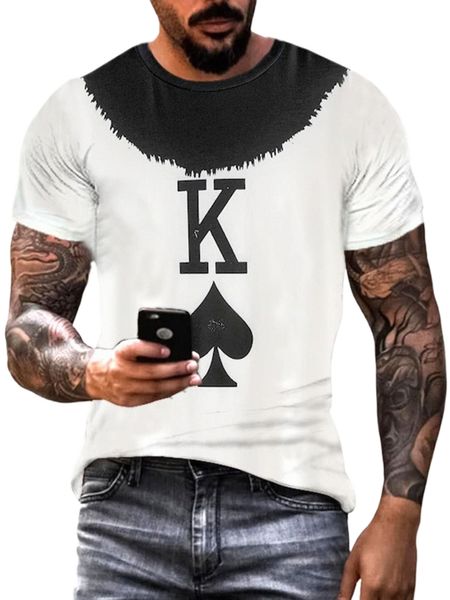 

men playing card print tee u0sf#, White;black