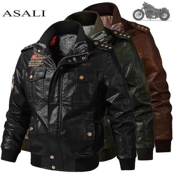 Jaqueta de moto de moto clássica masculina pele de inverno espesso jaqueta de couro moto moto zipper jaqueta casaco de bicicleta grande 6xl 201127