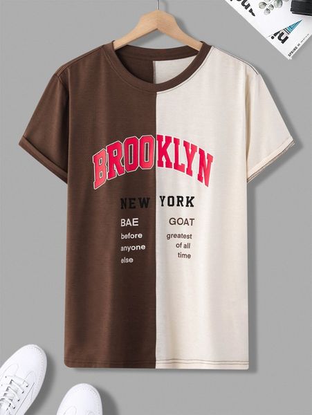 

men letter graphic two tone tee q8bh#, White;black