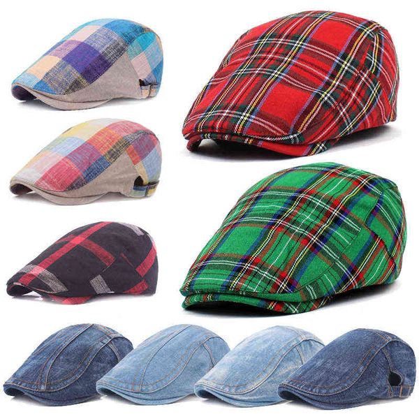 

vintage denim beret hats men women jeans berets newspaper seller hat spring autumn hats hat random forward adjustable caps j220722, Blue;gray