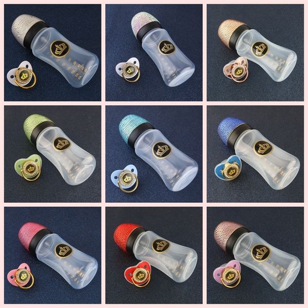 

240ml bling baby bottle with luxury pacifier 8oz wide neck born nursing bottle bpa 220708