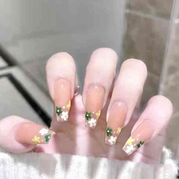

false nails 24 pcs fake spring and summer pastoral series nail art french fresh flower can repeat wearing ballerina 0616
