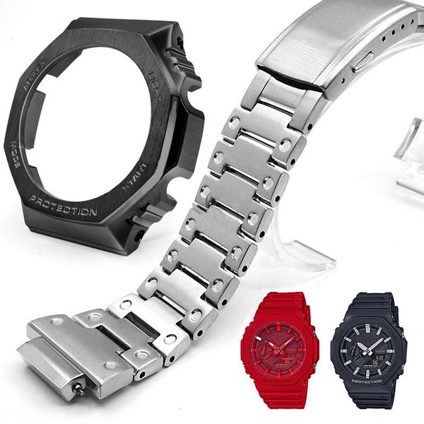 

watch bands for ga-2100 ga2100 metal band strap bezel/case 316l stainless steel belt with tools wholesale watchband, Black;brown