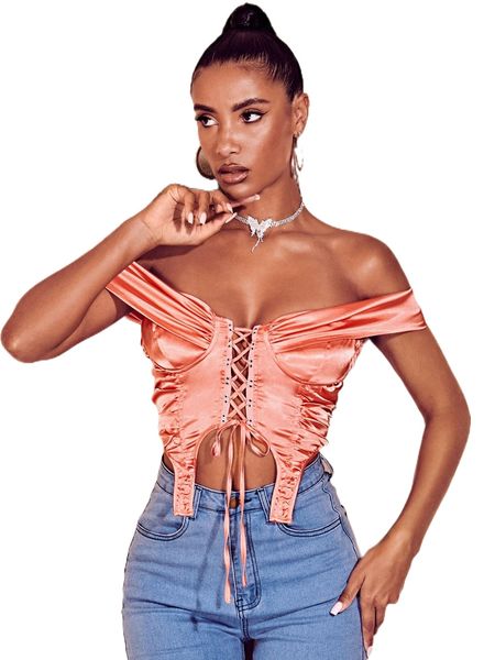 

bae off shoulder lace up front ruched asymmetrical hem q6qr#, White