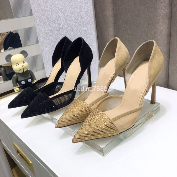 

sandals french banquet high heels women's thin spring and summer temperament pointed baotou hollow sandals, Black