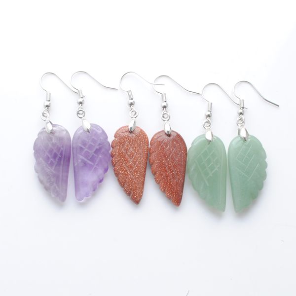 

angel wings dangle earring natural gemstone carved for women girl jewelry gift beauty earrings stone beads amethyst lapis lazuli crystal ave, Silver