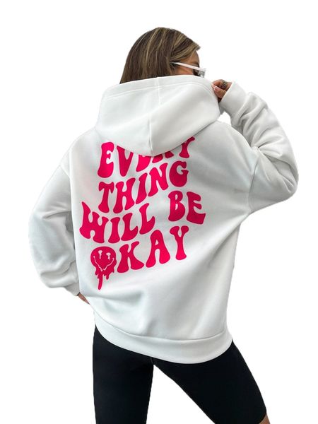 

slogan & cartoon kangaroo pocket drop shoulder hooded pullover g7ur#, Black